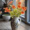 2 Pcs Artificial Fall Rose Flowers with Stems Orange Silk Flowers
